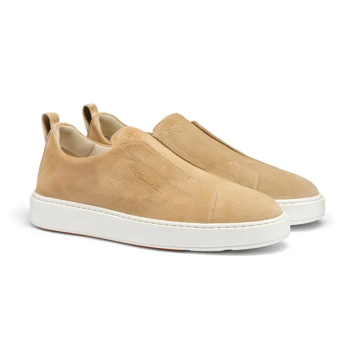 Men Beige Suede SlipOn Sneaker Santoni Sneakers