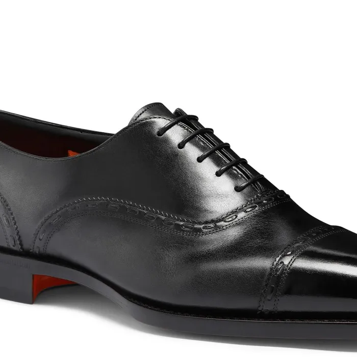 Men Black Leather Oxford Shoe Santoni LaceUps