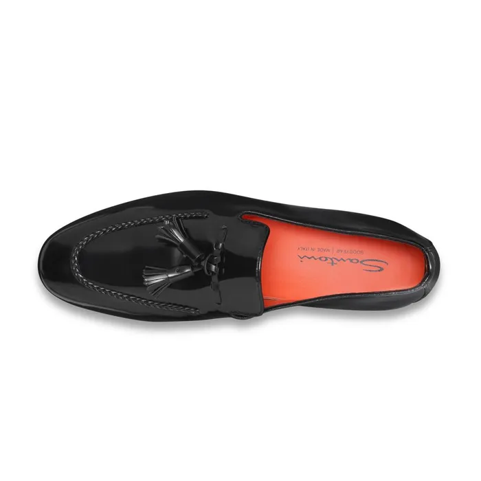 Men Black Leather Tassel Loafer Santoni Loafers