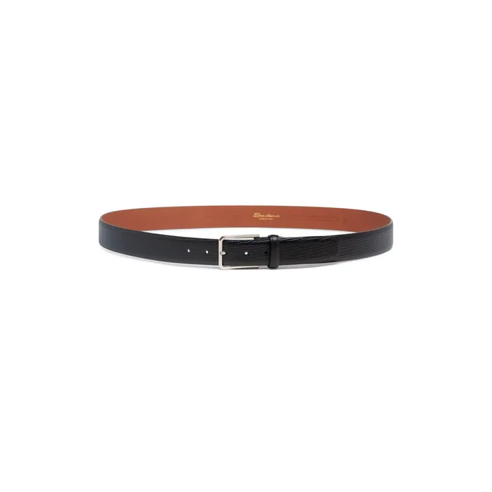 Men Blue Embossed Leather Adjustable Belt Santoni Belts