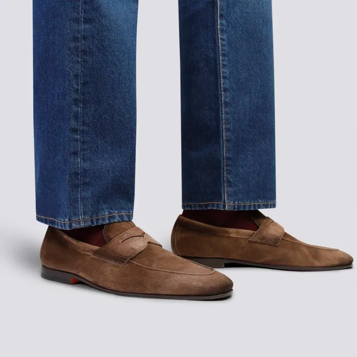 Men Brown Suede Carlo Loafer Santoni Loafers