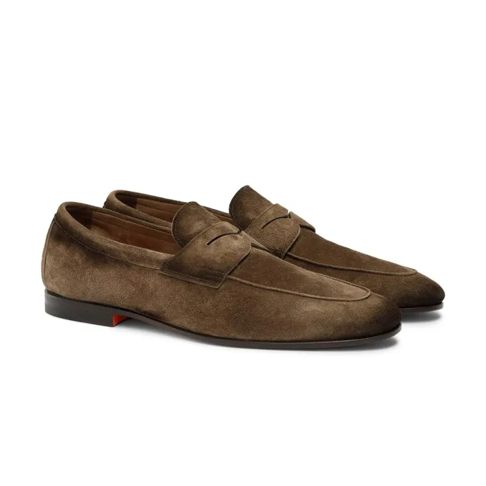 Men Brown Suede Carlo Loafer Santoni Loafers