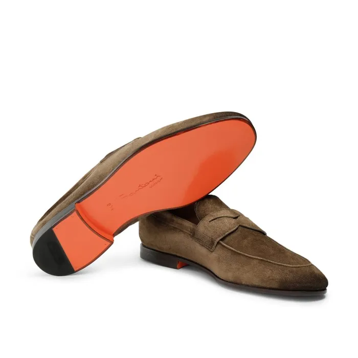 Men Brown Suede Carlo Loafer Santoni Loafers
