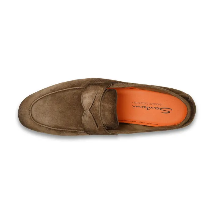 Men Brown Suede Carlo Loafer Santoni Loafers