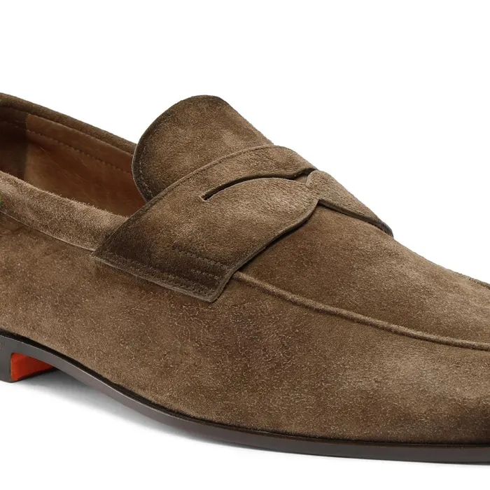 Men Brown Suede Carlo Loafer Santoni Loafers