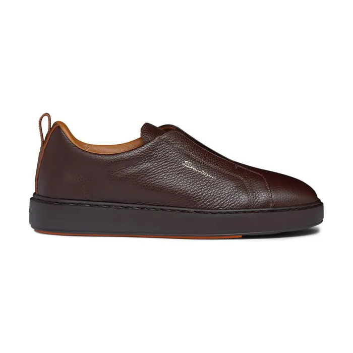 Men Burgundy Tumbled Leather SlipOn Sneaker Santoni Sneakers
