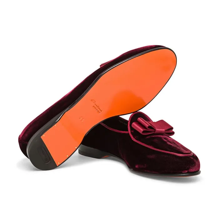 Men Burgundy Velvet Andrea Loafer Santoni Loafers