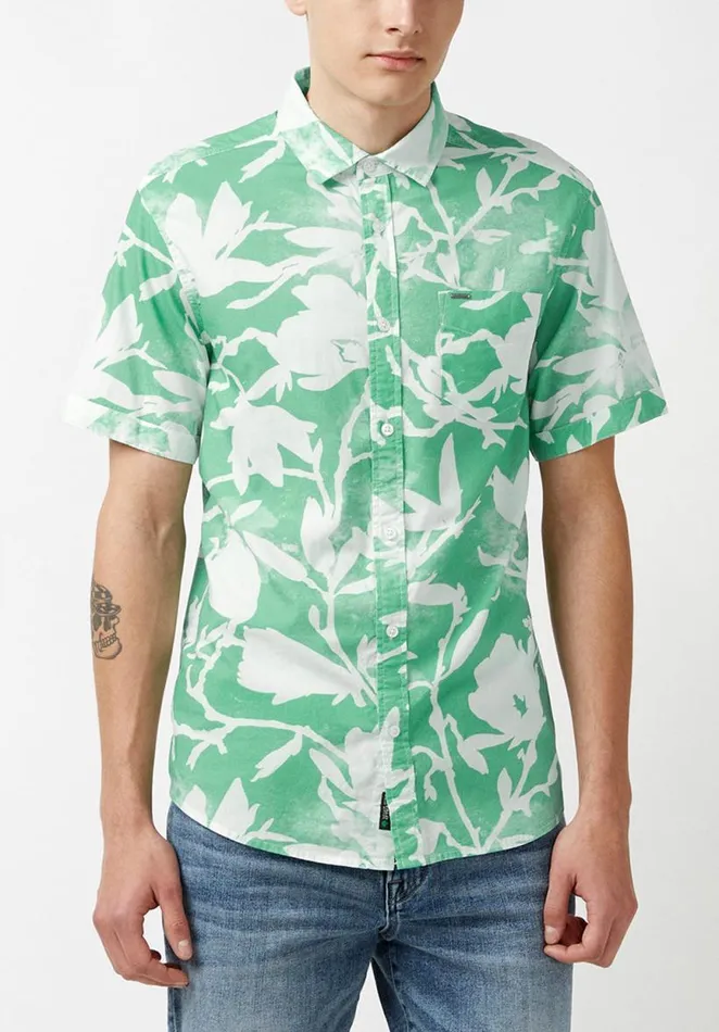 Men Collared Short Sleeves Susara Green Printed Shirt Cockatoo Buffalo David Bitton Shirts Men Collared Short Sleeves Susara Green Printed Shirt Cockatoo Buffalo David Bitton Shirts