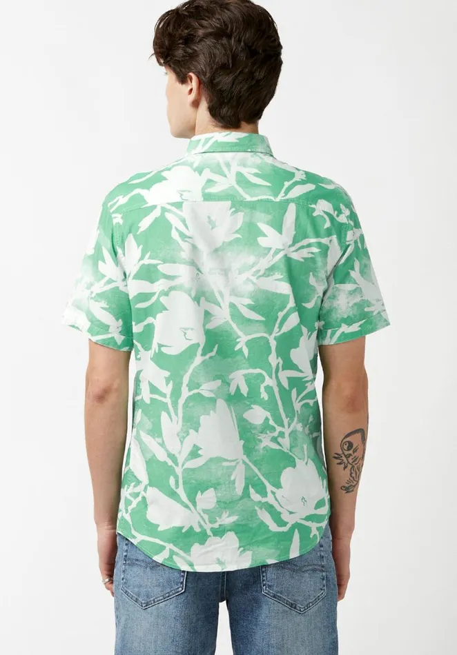 Men Collared Short Sleeves Susara Green Printed Shirt Cockatoo Buffalo David Bitton Shirts