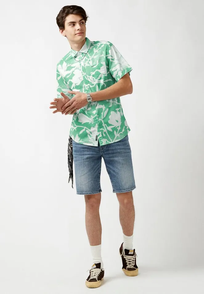 Men Collared Short Sleeves Susara Green Printed Shirt Cockatoo Buffalo David Bitton Shirts