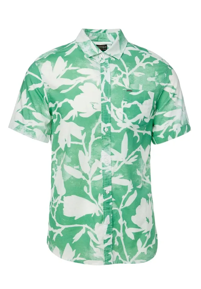 Men Collared Short Sleeves Susara Green Printed Shirt Cockatoo Buffalo David Bitton Shirts