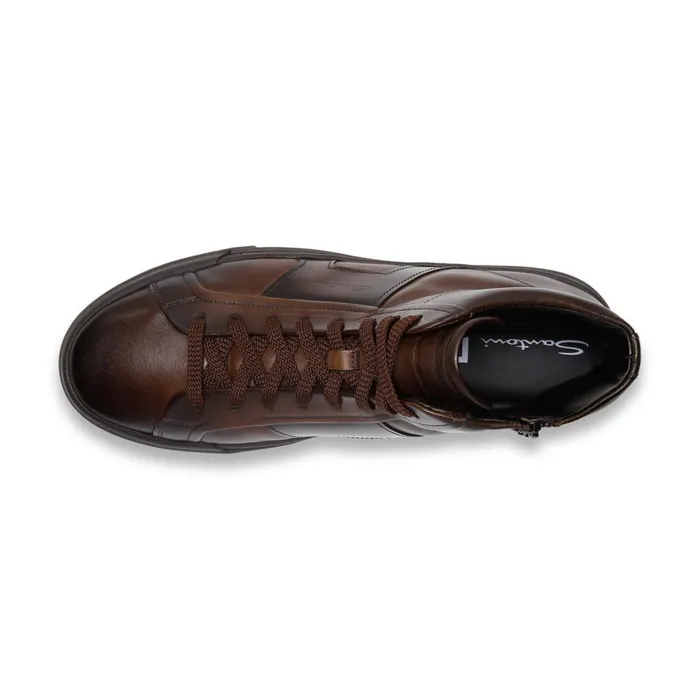 Men Dark Brown Leather Double Buckle Sneaker Santoni Sneakers