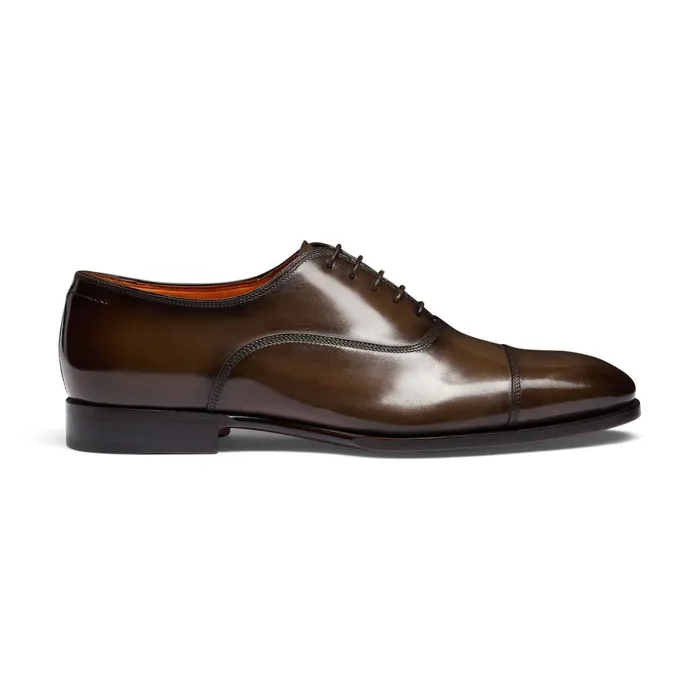 Men Dark Brown Leather Oxford Shoe Santoni LaceUps