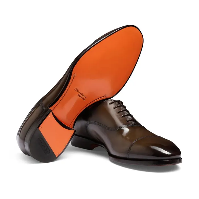 Men Dark Brown Leather Oxford Shoe Santoni LaceUps