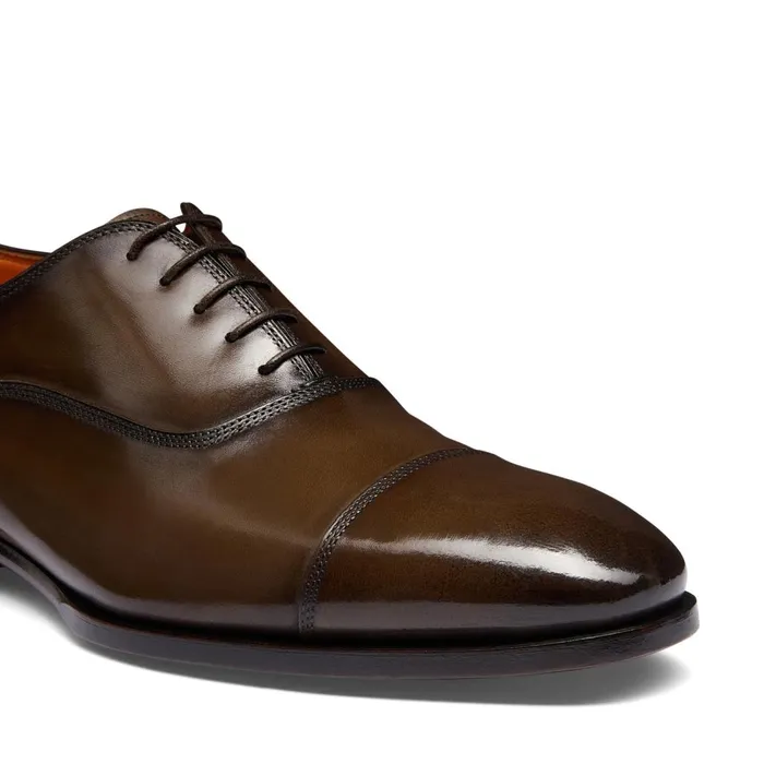 Men Dark Brown Leather Oxford Shoe Santoni LaceUps