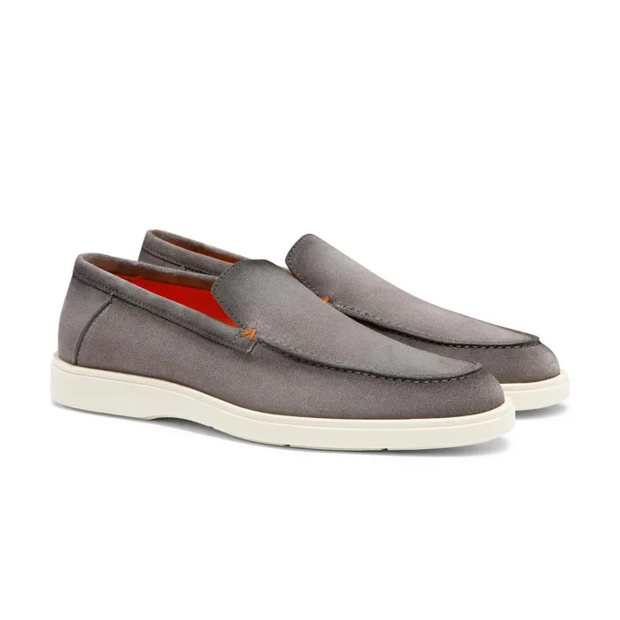 Men Grey Suede Loafer Santoni Loafers