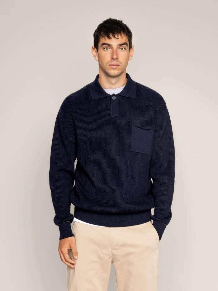 Men Knits MOS MOSH MMGMilner LS Polo Knit Navy