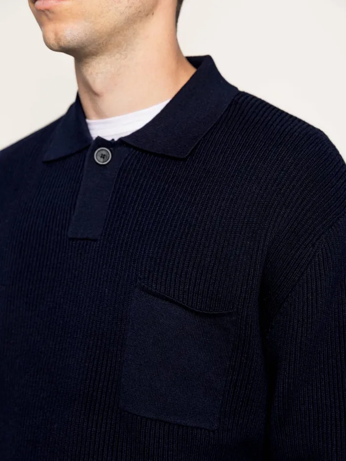 Men Knits MOS MOSH MMGMilner LS Polo Knit Navy