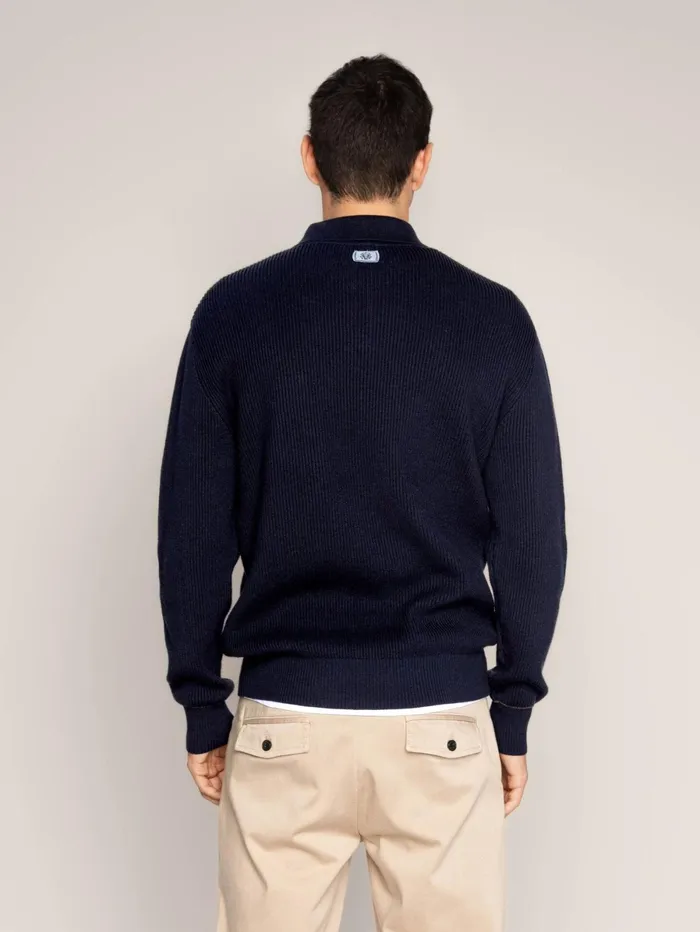 Men Knits MOS MOSH MMGMilner LS Polo Knit Navy