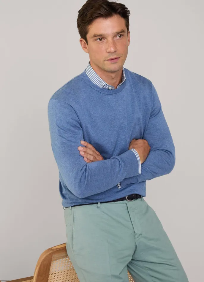 Men Knitwear Faonnable Crew Neck Jumper Blue Marl