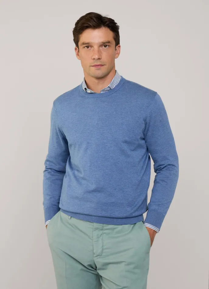 Men Knitwear Faonnable Crew Neck Jumper Blue Marl