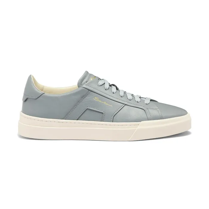 Men Light Blue Leather Double Buckle Sneaker Santoni Sneakers