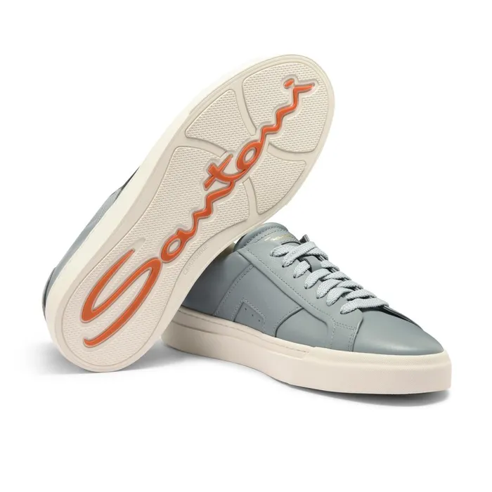Men Light Blue Leather Double Buckle Sneaker Santoni Sneakers