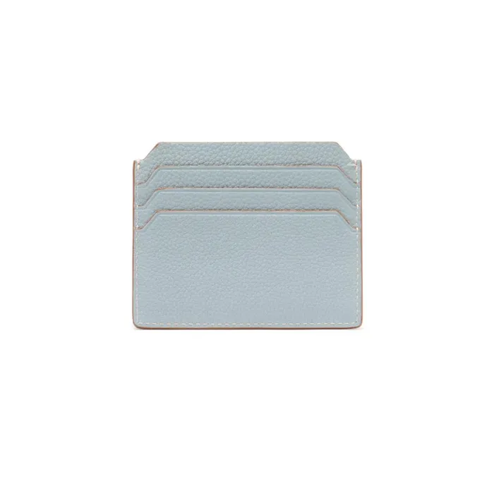 Men Light Blue Tumbled Leather Credit Card Holder Santoni Small Leather Goods