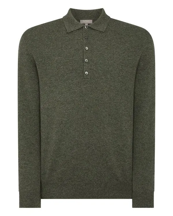 Men Men039s Button Cashmere Polo ShirtIn Moss Green Moss Green NPeal Polos and Tshirts