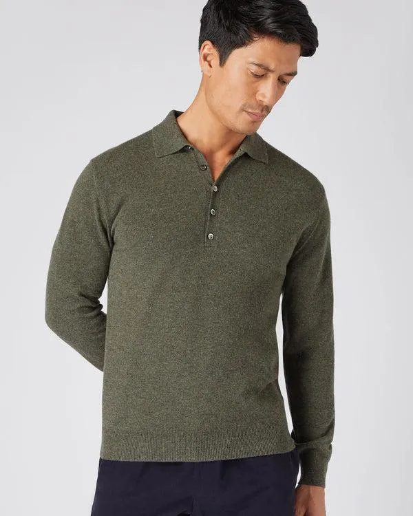 Men Men039s Button Cashmere Polo ShirtIn Moss Green Moss Green NPeal Polos and Tshirts