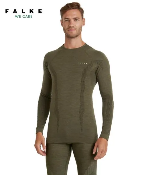 Men Men Long Sleeve Shirt WoolTech Olive FALKE Long Sleeve Shirts