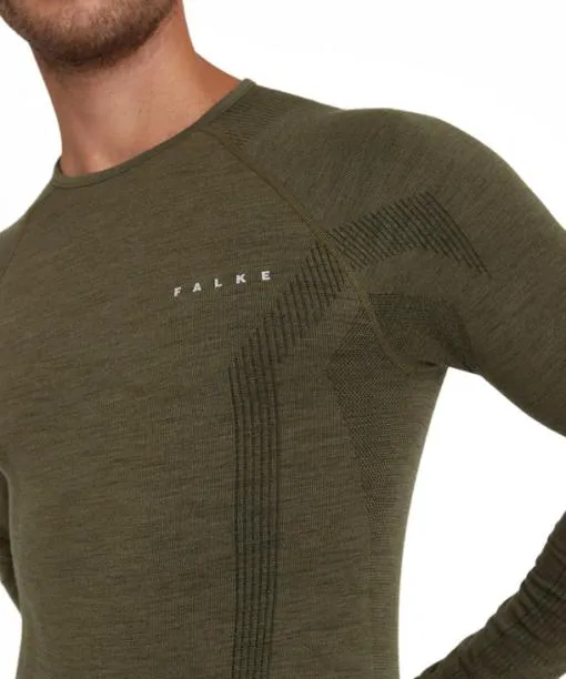 Men Men Long Sleeve Shirt WoolTech Olive FALKE Long Sleeve Shirts