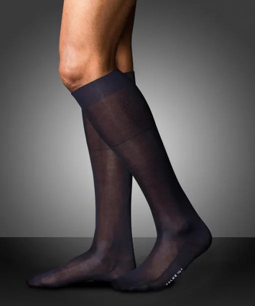 Men No 4 Pure Silk Men Kneehigh Socks Dark Navy FALKE Knee High Socks