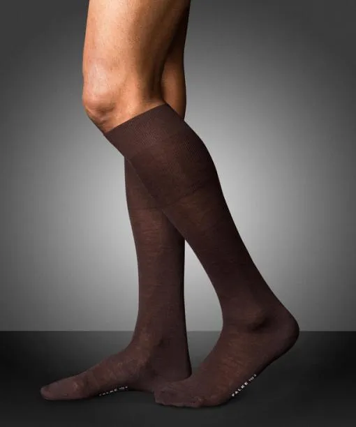 Men No 6 Finest Merino and Silk Men Kneehigh Socks Brown FALKE Knee High Socks