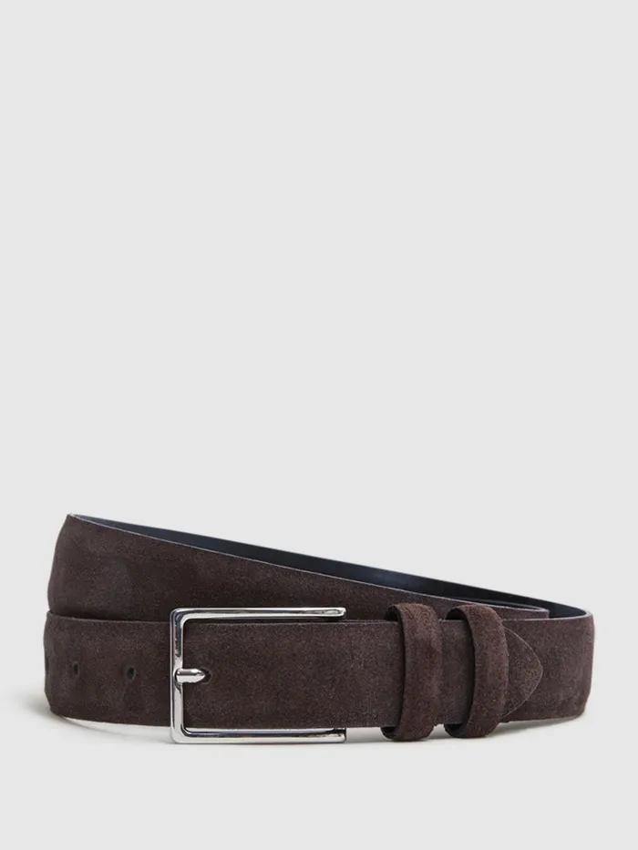 Men Reiss Belts Dante Suede Belt Chocolate
