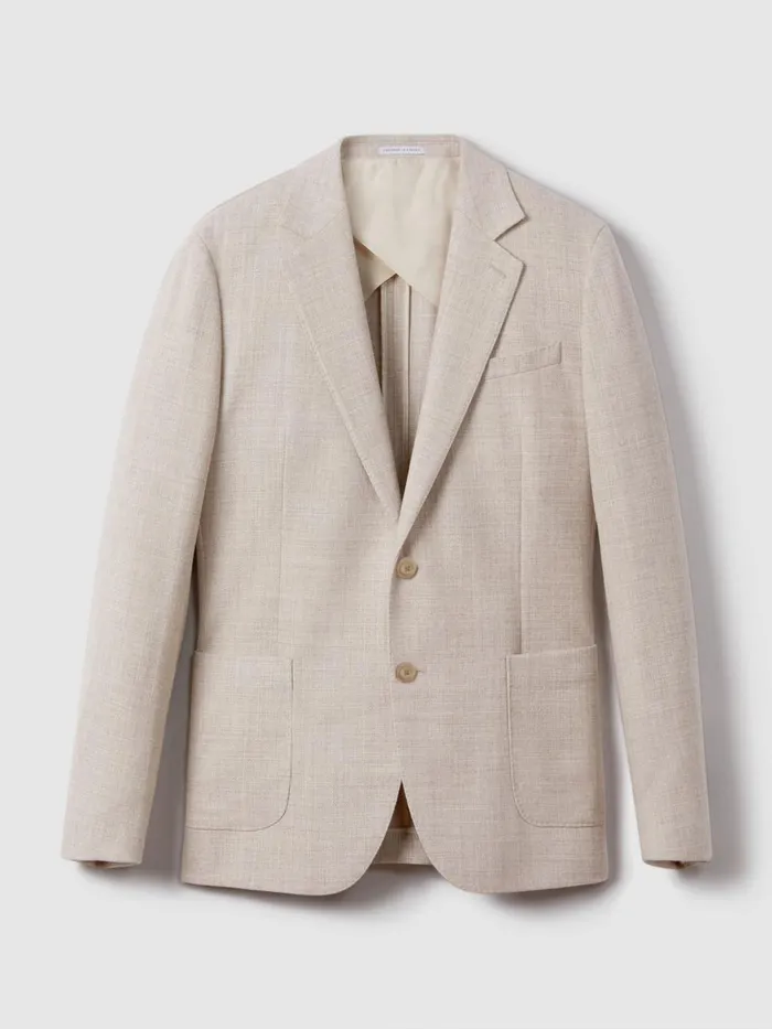 Men Reiss Blazers Attire Slim Fit Textured Wool Blend Blazer Stone