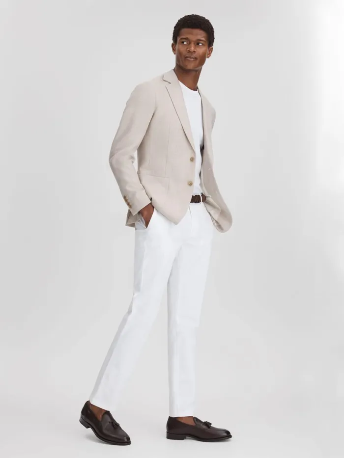 Men Reiss Blazers Attire Slim Fit Textured Wool Blend Blazer Stone