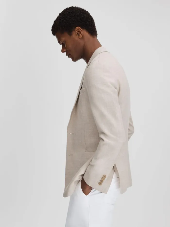 Men Reiss Blazers Attire Slim Fit Textured Wool Blend Blazer Stone