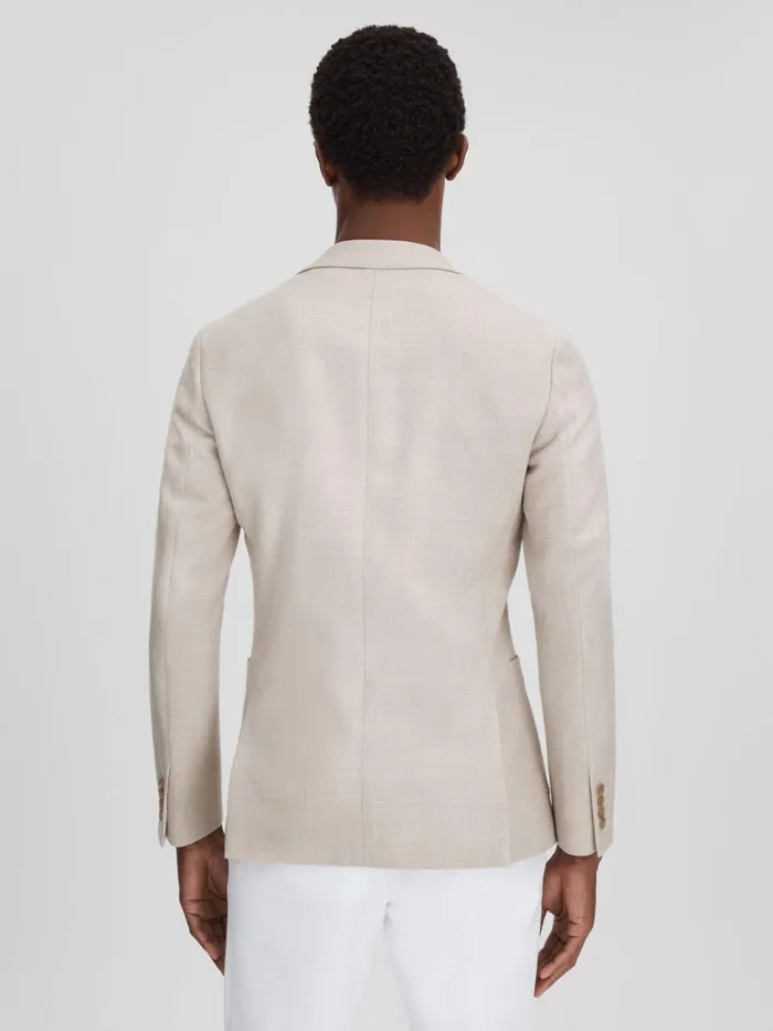 Men Reiss Blazers Attire Slim Fit Textured Wool Blend Blazer Stone