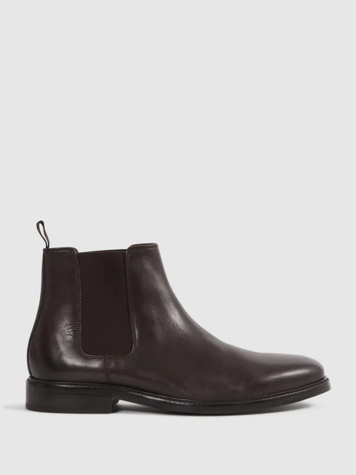 Men Reiss Boots Renor Leather Chelsea Boots Brown