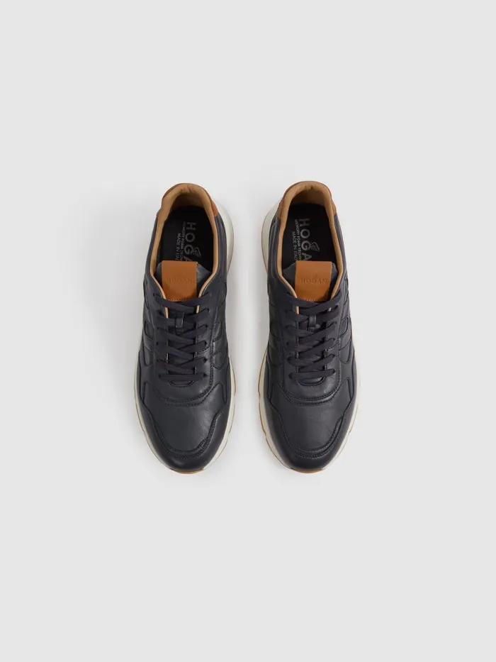 Men Reiss Brands Leather Chunky Trainers Blue