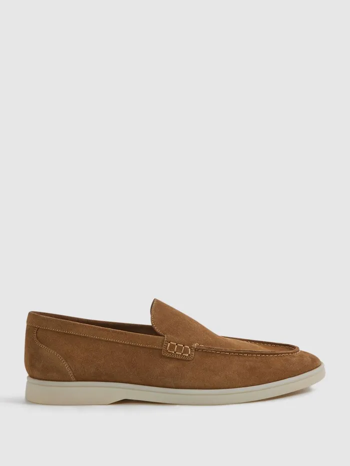 Men Reiss Casual Shoes Kason Suede SlipOn Loafers Stone