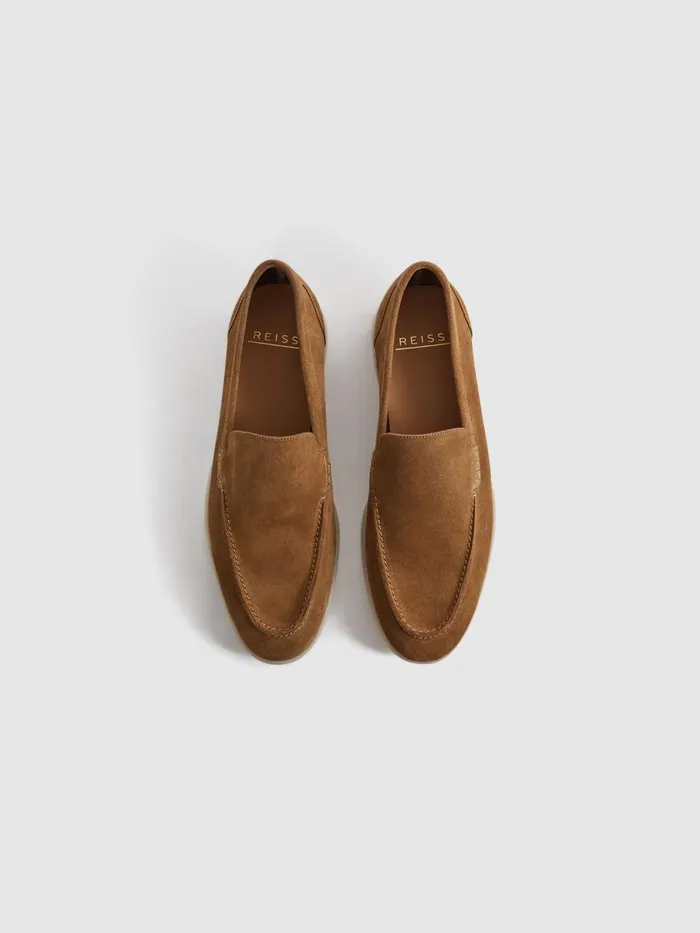 Men Reiss Casual Shoes Kason Suede SlipOn Loafers Stone