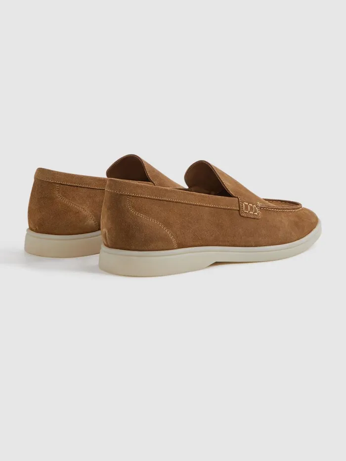 Men Reiss Casual Shoes Kason Suede SlipOn Loafers Stone