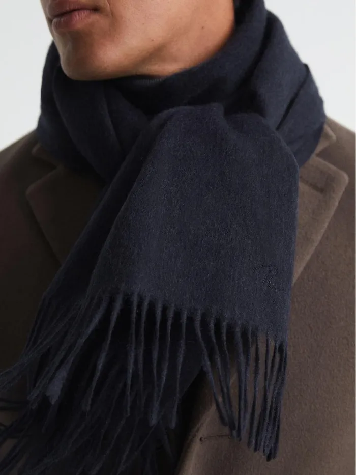 Men Reiss Hats Gloves and Scarves Picton Cashmere Blend Scarf Navy