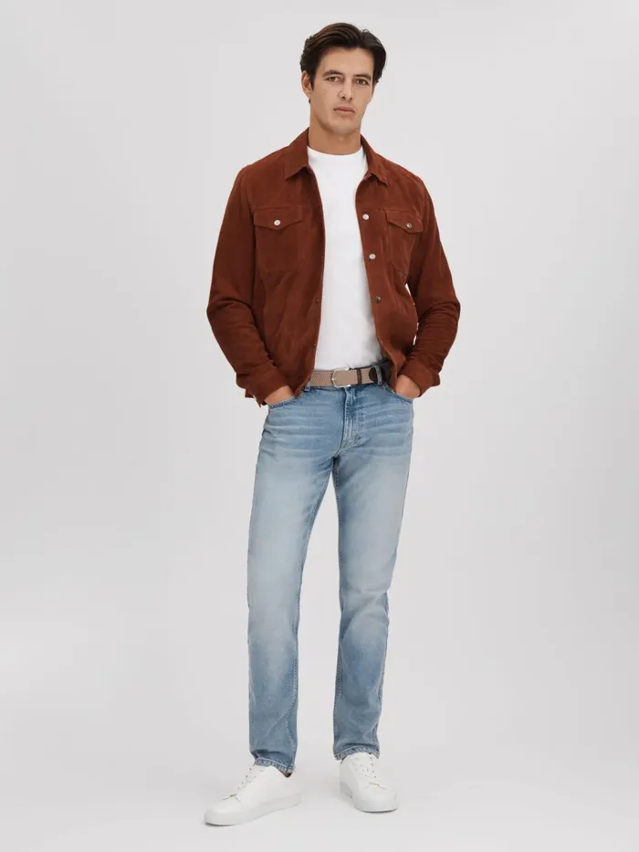 Men Reiss Jeans Ordu Slim Fit Washed Jeans Light Blue