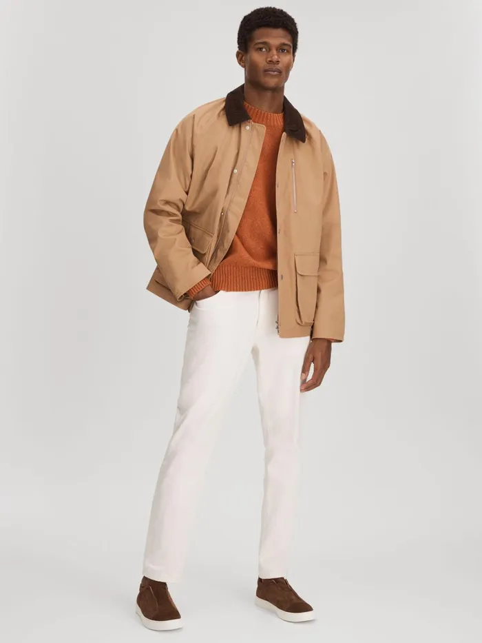 Men Reiss Outerwear and Coats Deux Water Resistant Canvas ZipThrough Jacket Camel