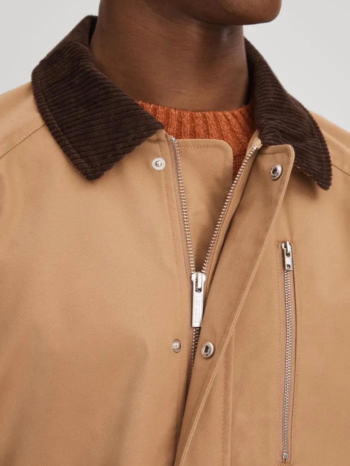 Men Reiss Outerwear and Coats Deux Water Resistant Canvas ZipThrough Jacket Camel