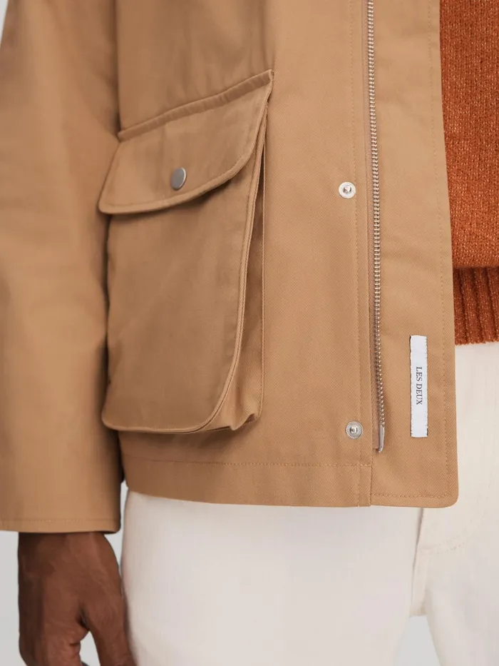 Men Reiss Outerwear and Coats Deux Water Resistant Canvas ZipThrough Jacket Camel