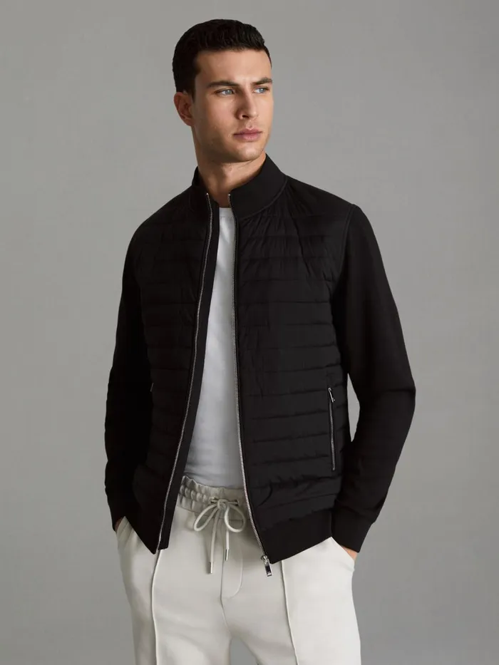 Men Reiss Outerwear and Coats Flintoff Hybrid Quilt And Knit ZipThrough Jacket Black Men Reiss Outerwear and Coats Flintoff Hybrid Quilt And Knit ZipThrough Jacket Black